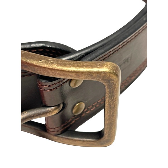 Vintage Levis‎ Belt Women's Leather Brown Heavy Brass Square Buckle Size 32 - Picture 2 of 5